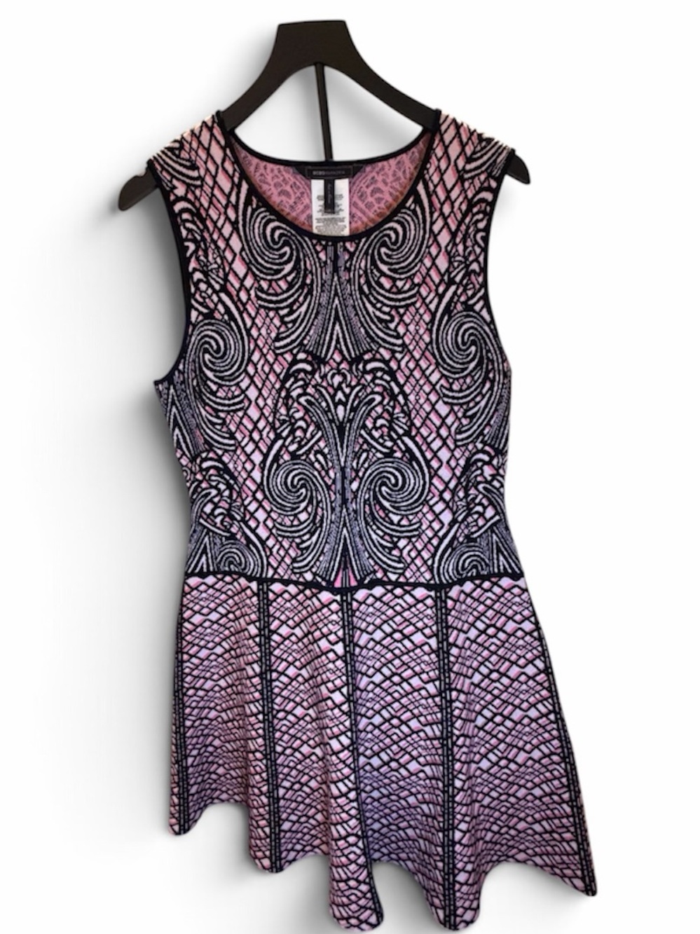 BCBGMaxAzria Pink and Black Patterned Knit Dress